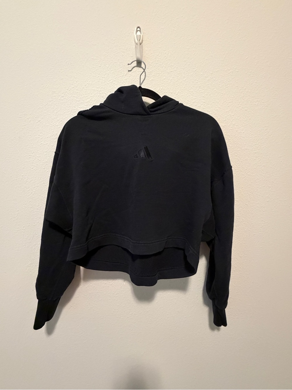 adidas Black Cropped Hooded Sweatshirt
